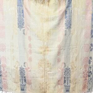 Vintage Victorian Silk Tapestry Yellow Pink Blue Musicians 47" X 44" with Fringe